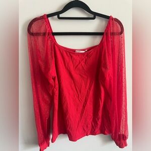 Red Sheer Sleeve Top